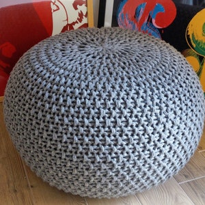 KNITTING PATTERN Knitted Pouf Pattern Knitting Ottoman Footstool Home Decor Pillow Bean Bag, Pouffe, Floor cushion Small, Medium and Large image 1