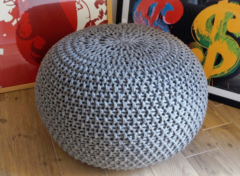 KNITTING PATTERN Knitted Pouf Pattern Knitting Ottoman Footstool Home Decor Pillow Bean Bag, Pouffe, Floor cushion Small, Medium and Large image 1