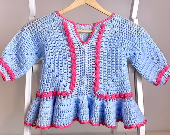 VIDEO TUTORIAL Crochet PATTERN Bobbles in Granny Square Girl's Dress Baby Dress Pattern Girl Clothes Crochet Baby Dress (6months-7years)
