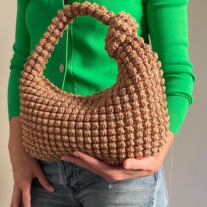 Sac GLORIA MOTIF AU CROCHET Sac en laine au crochet Sac à main au crochet pour femme, sac shopping, sac d'été, sac de plage, sac à main en raphia