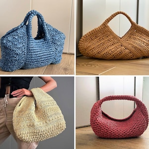 4 HÄKELMUSTER Raffia Tasche Muster Tote Muster häkeln Geldbörse Frau Tasche, Einkaufstasche, Sommertasche Handtasche häkeln Umhängetasche
