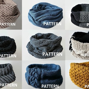 KNITTING PATTERN 9 PDF Patterns Knit Infinity Scarf Pattern Cowl Scarf Pattern Knitting Scarves Pattern Crochet Infinity Scarf Pattern