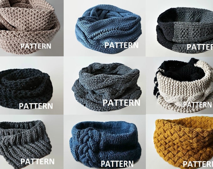 KNITTING PATTERN 9 PDF Patterns Knit Infinity Scarf Pattern Cowl Scarf Pattern Knitting Scarves Pattern Crochet Infinity Scarf Pattern