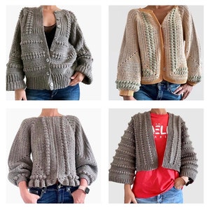 4 CROCHET PATTERNS Woman Crochet Cardigan Sweater Crochet Cardigan Jacket Sweater Easy Crochet