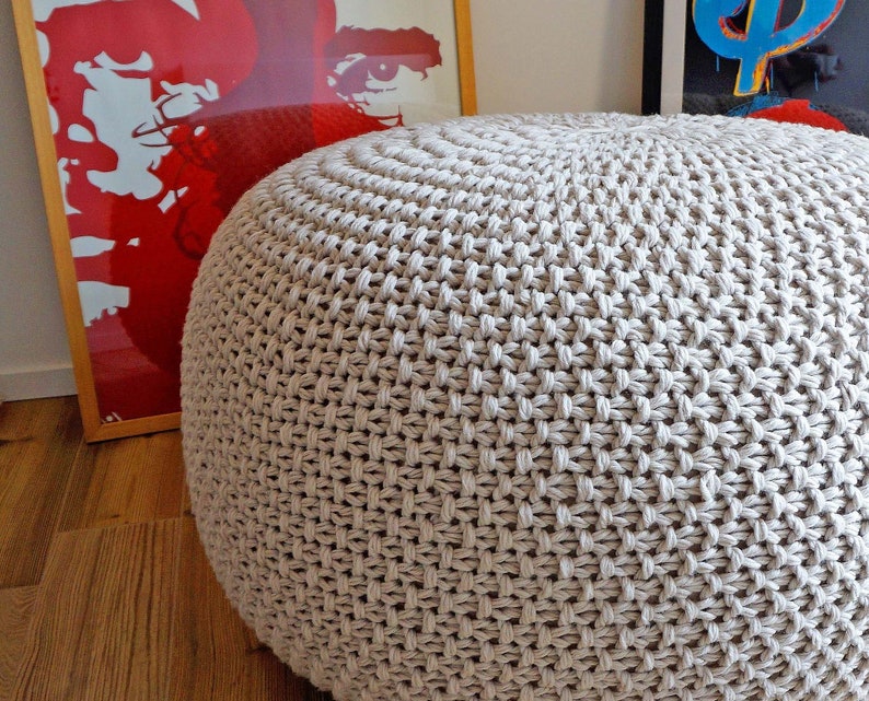 KNITTING PATTERN Knitted Pouf Pattern Poof Knitting Ottoman Footstool Home Decor Pillow Bean Bag, Pouffe, Floor cushion Medium and Large image 1