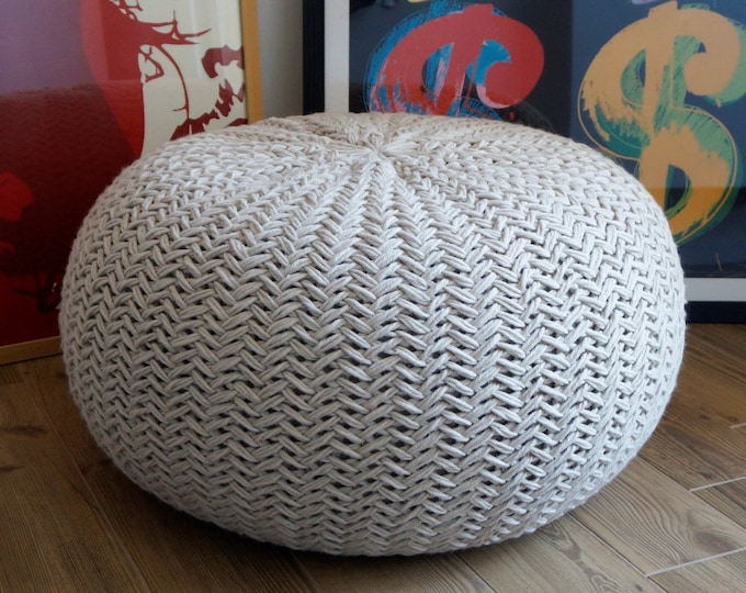 KNITTING PATTERN Knitted Pouf Pattern Poof Knitting Ottoman Footstool Home Decor Pillow Bean Bag, Pouffe, Floor cushion Medium and Large