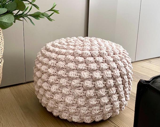 CROCHET PATTERN T-Shirt Yarn Bobble Pouffe Video Tutorial Diy Crochet Pouf Poof, Ottoman, Footstool, Home Decor, Bean Bag, Floor cushion