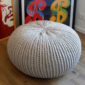 KNITTING PATTERN Knitted Pouf Pattern Poof Knitting Ottoman Footstool Home Decor Pillow Bean Bag, Pouffe, Floor cushion Medium and Large