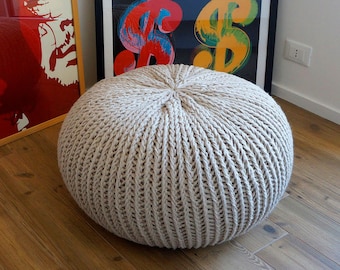 PATRON DE TRICOT Tricoté Pouf Motif Pouf Tricot Ottoman Repose-pieds Home Decor Oreiller Pouf, Pouf, Coussin de sol Moyen et Grand