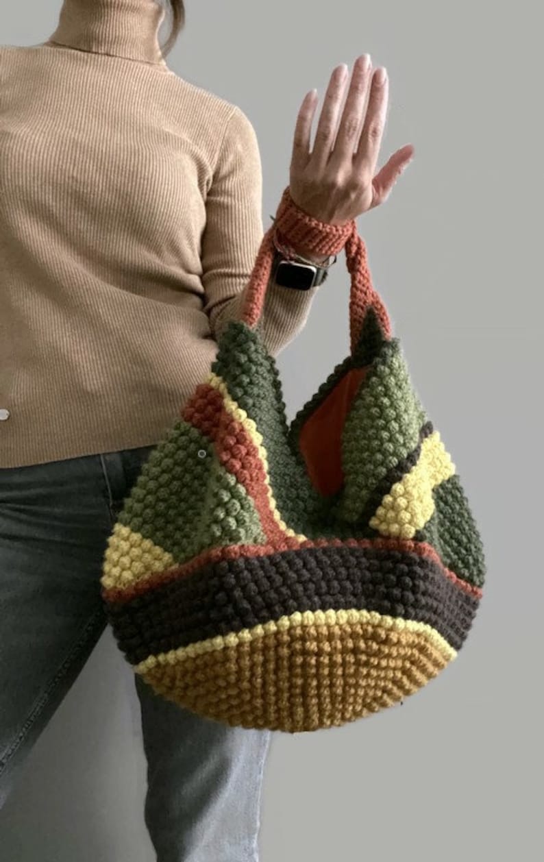 CROCHET PATTERN Multicolor Bag Pattern Tote Pattern crochet purse woman bag shopping bag, summer bag beach bag, handbag, crochet shoulder image 5