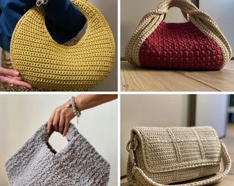 4 CROCHET PATTERNS Crochet Bag Patterns Tote Pattern crochet purse  woman bag, shopping bag, summer bag handbag crochet shoulder bag