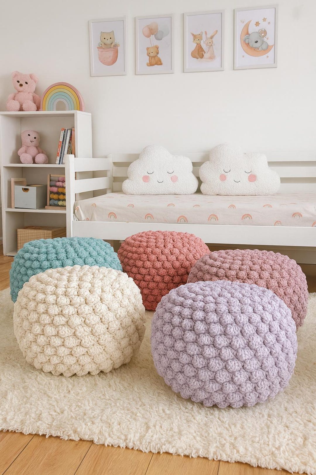 CROCHET PATTERN T-shirt Yarn Bobble Pouffe Video Tutorial Diy