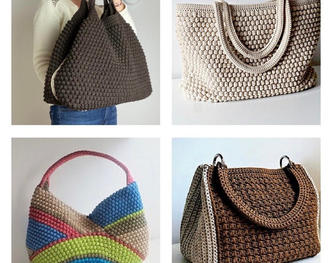 4 CROCHET PATTERNS Crochet Bag Pattern Tote Pattern crochet purse  woman bag, shopping bag, summer bag handbag crochet shoulder bag