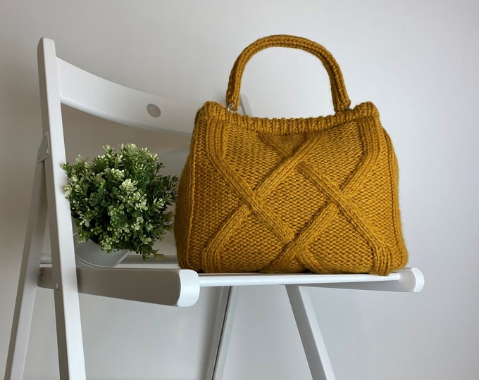 KNITTING PATTERN  Mustard Cable Purse Bag Pattern Tote Pattern crochet purse , shopping bag, summer bag , handbag, knitting shoulder bag