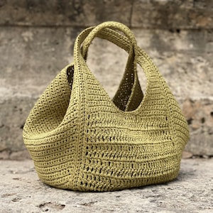Sac LIMA MOTIF CROCHET Sac en laine au crochet Sac à main au crochet pour femme, sac shopping, sac d'été, sac de plage, sac à main en raphia