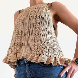 SCHEMA ALL'UNCINETTO Liv Grandma Square Top Adulti Uncinetto, Donne Grandma Square Shirt Supmmer Top Camicetta Tutorial fai da te
