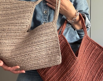HAAKPATROON MIRA Tas Haakpatroon Wollen Tas gehaakte portemonnee damestas boodschappentas zomertas strandtas, handtas Raffia Tas