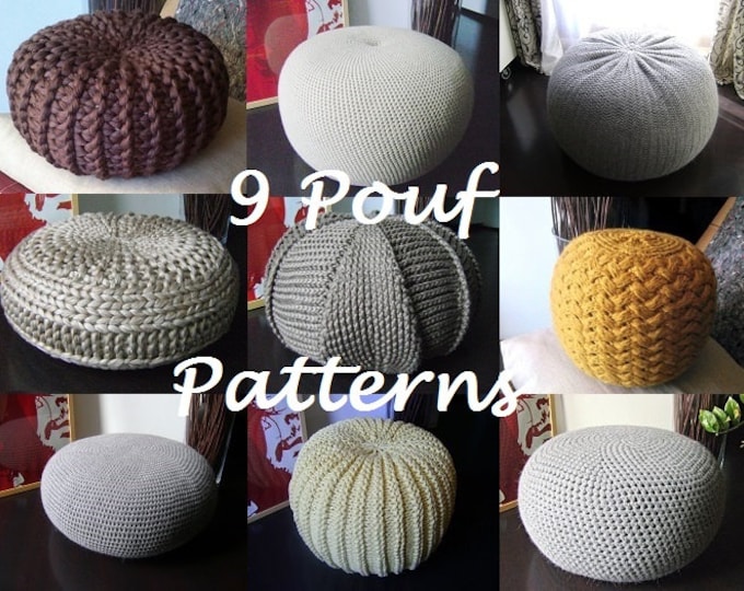 Crochet Pattern Knitting Pattern 9 Knitted & Crochet Pouf Floor cushion Patterns Crochet Pattern Knit Pattern Pouf Ottoman Pattern Pouffe
