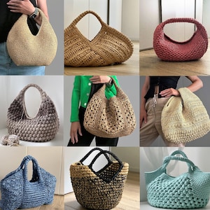 SET of 9 CROCHET PATTERNS Crochet Bag Pattern Raffia Bag crochet purse  woman bag shopping bag summer bag beach bag, handbag