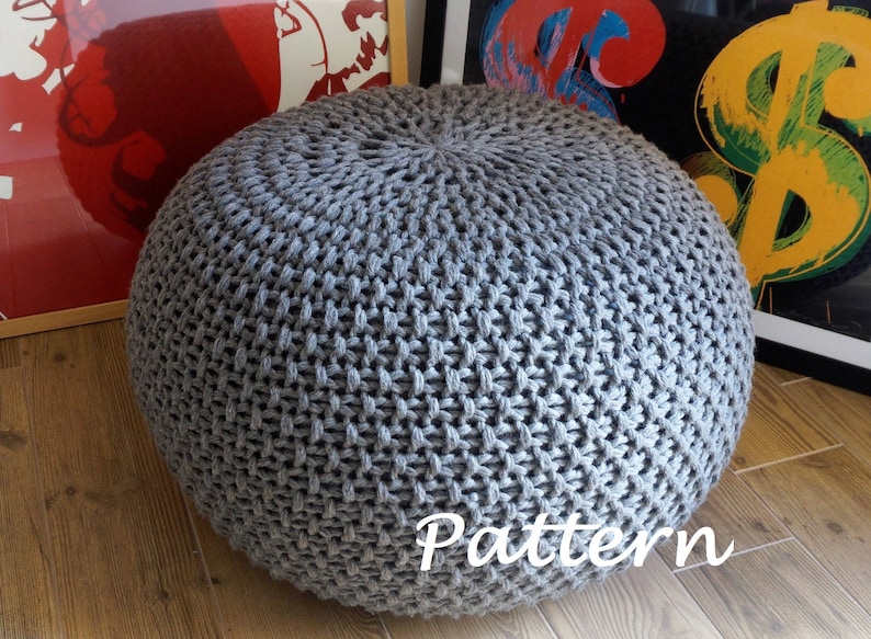 KNITTING PATTERN Knitted Pouf Pattern Knitting Ottoman Footstool Home Decor Pillow Bean Bag, Pouffe, Floor cushion Small, Medium and Large image 3