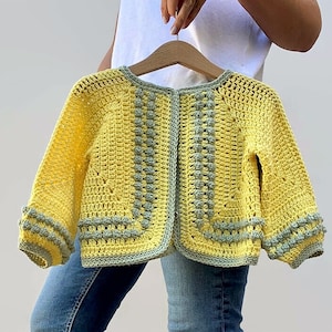 MODELLO ALL'UNCINETTO Greer Cardi Kids Bambino Crochet Baby, Bambino Cardigan quadrato nonna Cardigan Supmmer Tutorial fai da te
