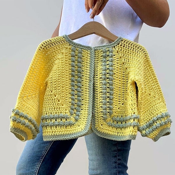 CROCHET PATTERN  Greer Cardi Kids Child Crochet Baby, Child Granny Square Cardigan Supmmer Cardigan DIY Tutorial