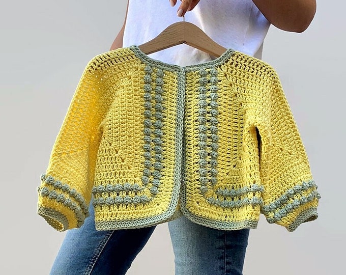 CROCHET PATTERN  Greer Cardi Kids Child Crochet Baby, Child Granny Square Cardigan Supmmer Cardigan DIY Tutorial