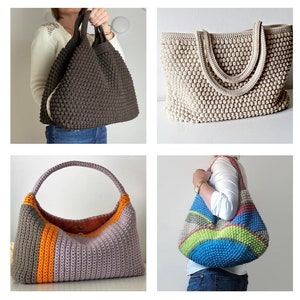 4 HÄKELMUSTER Häkeln Tasche Muster Tote Muster häkeln Geldbörse Frau Tasche, Einkaufstasche, Sommer Tasche Handtasche häkeln Umhängetasche