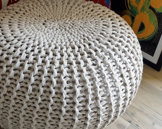 KNITTING PATTERN Knitted Pouf Pattern Poof Knitting Ottoman Footstool Home Decor Pillow Bean Bag, Pouffe, Floor cushion Medium and Large