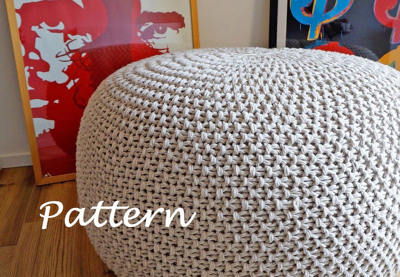 KNITTING PATTERN Knitted Pouf Pattern Poof Knitting Ottoman Footstool Home Decor Pillow Bean Bag, Pouffe, Floor cushion Medium and Large image 3