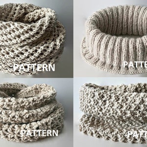4 PDF Patterns Knit Infinity Scarf Pattern Eternity Scarf Knitting Pattern Knitting Scarves Pattern Crochet Infinity Scarf Pattern