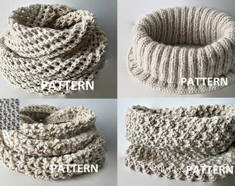 4 PDF Patterns Knit Infinity Scarf Pattern Eternity Scarf Knitting Pattern Knitting Scarves Pattern Crochet Infinity Scarf Pattern
