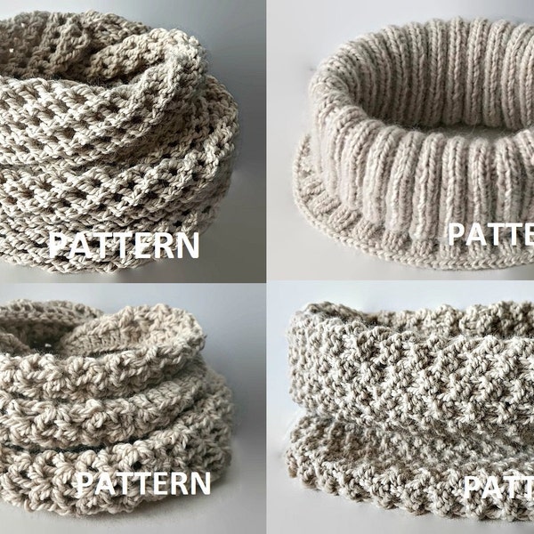 4 PDF Patterns Knit Infinity Scarf Pattern Eternity Scarf Knitting Pattern Knitting Scarves Pattern Crochet Infinity Scarf Pattern