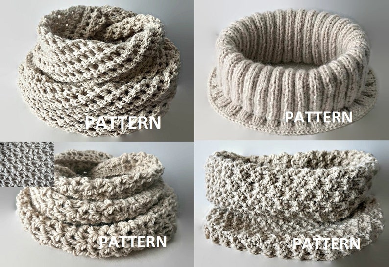 4 PDF Patterns Knit Infinity Scarf Pattern Eternity Scarf Knitting Pattern Knitting Scarves Pattern Crochet Infinity Scarf Pattern zdjęcie 1