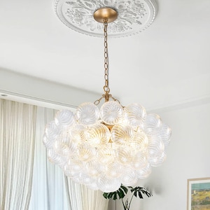 Hand-Blown Swirl Bubble Glass Chandelier – Modern Orb Pendant Light for Dining & Living Room D24"