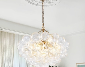Hand-Blown Swirl Bubble Glass Chandelier – Modern Orb Pendant Light for Dining & Living Room D24"