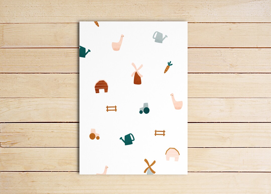 Greeting Card Farm Birthday Card Handmade Illustration Postcard Farm Etsy