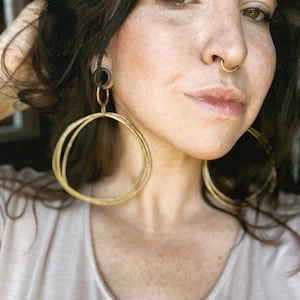 Big Brass Hoop Hangers for Gauged Ears, Tunnels, Saddles
