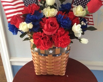 Patriotic Floral Arrangement in a Patriotic Basket