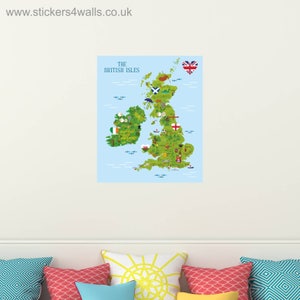 Adesivo da parete con mappa britannica, grafica da parete in tessuto con mappa del Regno Unito, arte murale Inghilterra Irlanda Scozia Galles - riutilizzabile e rimovibile