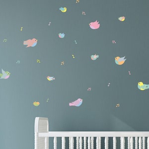 Colourful Flying Little Birds Fabric Wall Stickers - Reusable and Repositionable