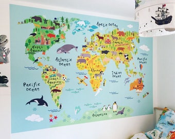 world map wall sticker for kids map of the world fabric wall graphic kids
