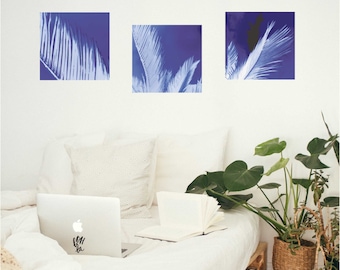 Reusable Fabric Botanical Cyanotype Photo Wall Stickers, Photo Wall Art For Your Home