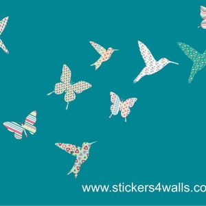 Hummingbird wall stickers, bird wall stickers, butterfly wall stickers, hummingbird decals, butterfly decals, girls wall stickers image 1