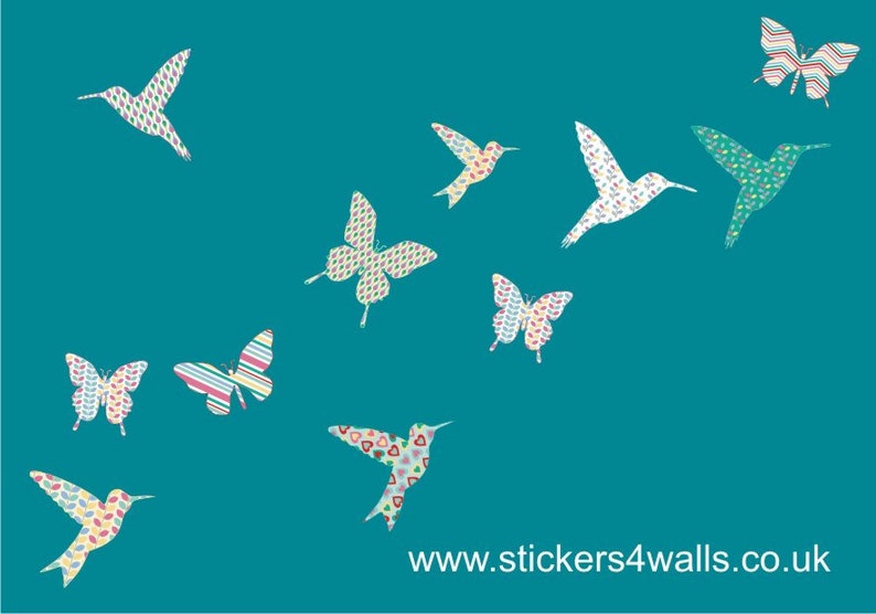 Hummingbird wall stickers, bird wall stickers, butterfly wall stickers, hummingbird decals, butterfly decals, girls wall stickers image 1