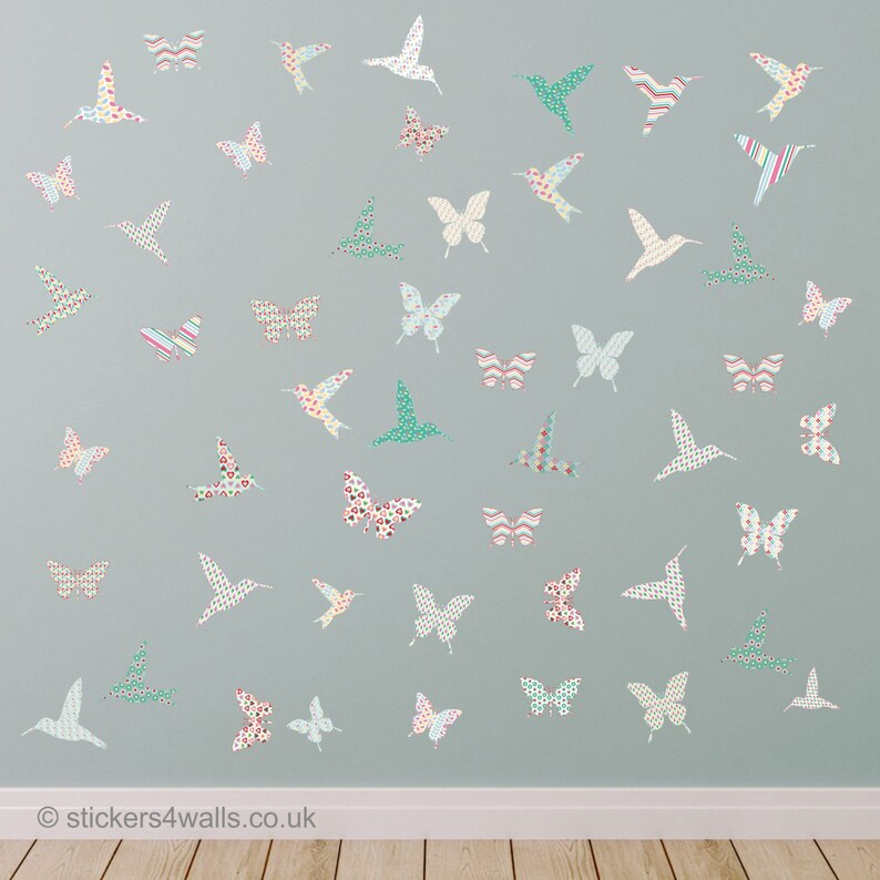 Hummingbird wall stickers, bird wall stickers, butterfly wall stickers, hummingbird decals, butterfly decals, girls wall stickers image 2