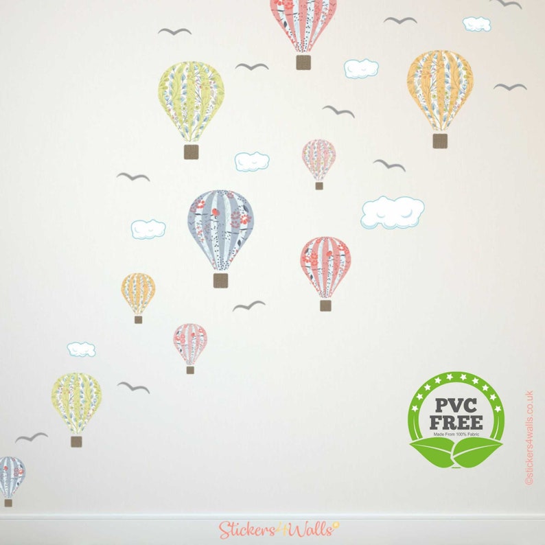 Reusable Hot Air balloon Wall Stickers Floral Balloon Wall Etsy