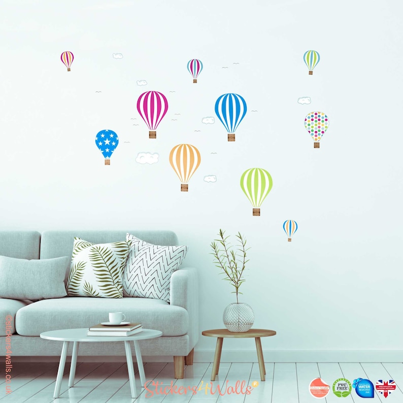 Reusable Fabric Hot Air Balloon Wall Stickers Set of 10 Etsy