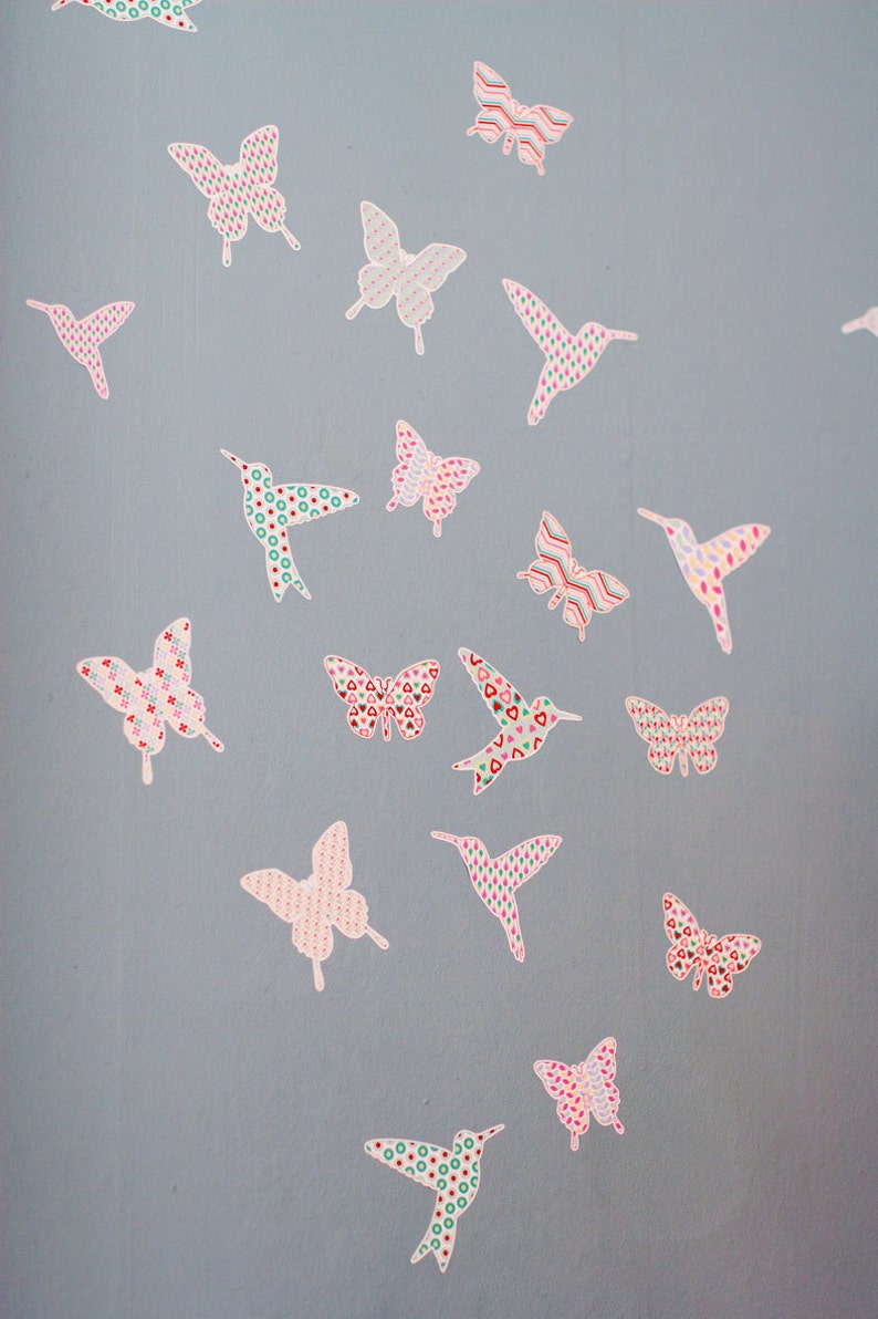 Hummingbird wall stickers, bird wall stickers, butterfly wall stickers, hummingbird decals, butterfly decals, girls wall stickers image 4