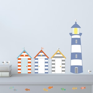 Peel on Peel Off Beach Hut Fabric Wall Stickers, Seaside Themed Art